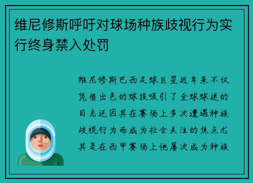 维尼修斯呼吁对球场种族歧视行为实行终身禁入处罚 维尼修斯呼吁对球场种族歧视行为实行终身禁入处罚
